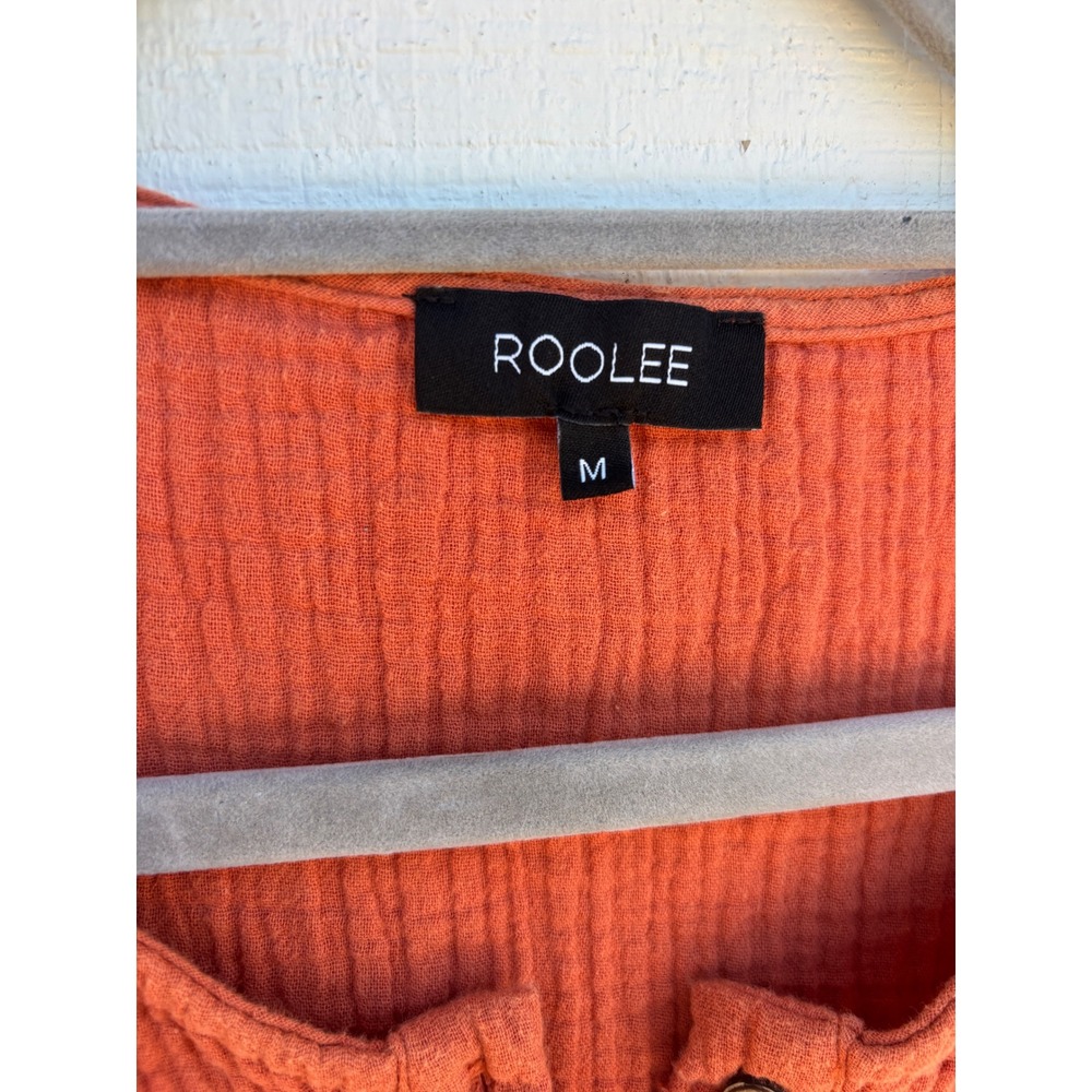 Roolee Women's‎ Rust Orange Cotton Gauze Button Front Babydoll Dress - Size M - Picture 3 of 8